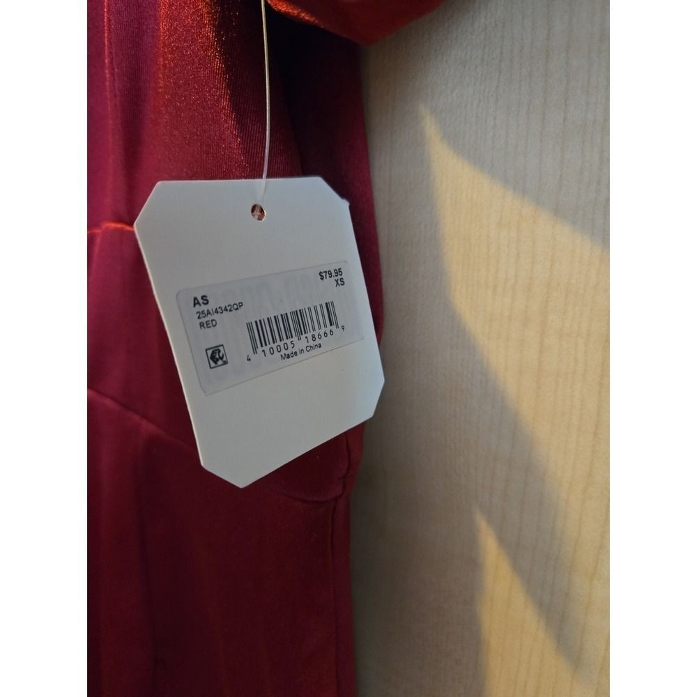AS Red Satin Puff Sleeve Square Neck Mini Dress XS Burgundy - Picture 2 of 3